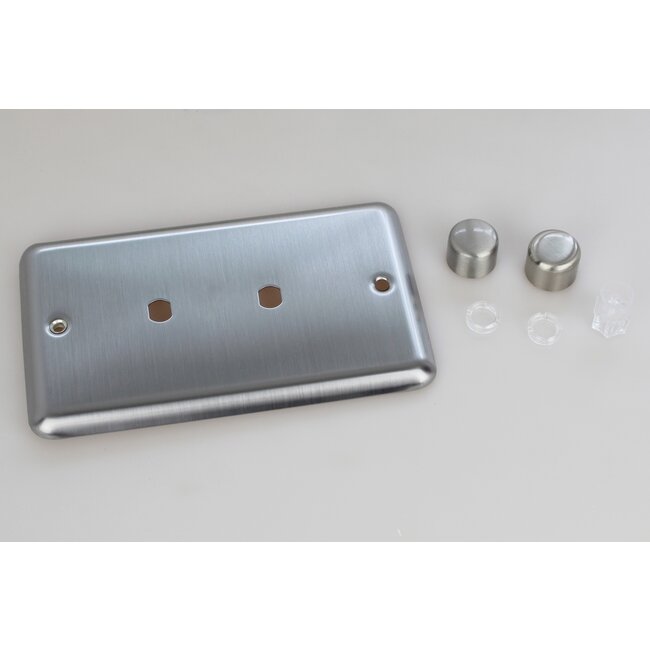 Varilight Classic 2-Gang Matrix Kit For Rotary Dimmers (Twin Plate)  Matrix Matt Chrome Brushed Steel Knob
