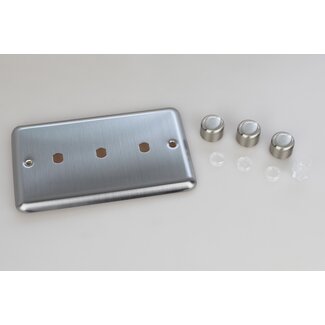 Varilight Classic 3-Gang Matrix Kit For Rotary Dimmers (Twin Plate)  Matrix Matt Chrome Brushed Steel Knob