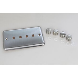 Varilight Classic 4-Gang Matrix Kit For Rotary Dimmers (Twin Plate)  Matrix Matt Chrome Brushed Steel Knob