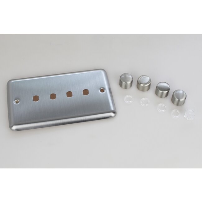 Varilight Classic 4-Gang Matrix Kit For Rotary Dimmers (Twin Plate)  Matrix Matt Chrome Brushed Steel Knob
