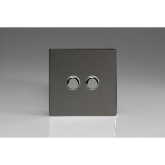 Varilight Screwless 2-Gang 6A 1- or 2-Way Push-On/Off Impulse Switch Decorative Iridium Iridium Buttons