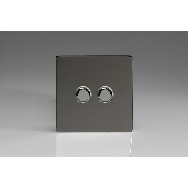 Varilight Screwless 2-Gang 6A 1- or 2-Way Push-On/Off Impulse Switch Decorative Iridium Iridium Buttons