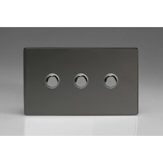 Varilight Screwless 3-Gang 6A 1- or 2-Way Push-On/Off Impulse Switch (Twin Plate) Decorative Iridium Iridium Buttons