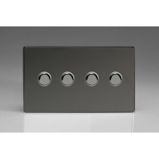 Varilight Screwless 4-Gang 6A 1- or 2-Way Push-On/Off Impulse Switch (Twin Plate) Decorative Iridium Iridium Buttons