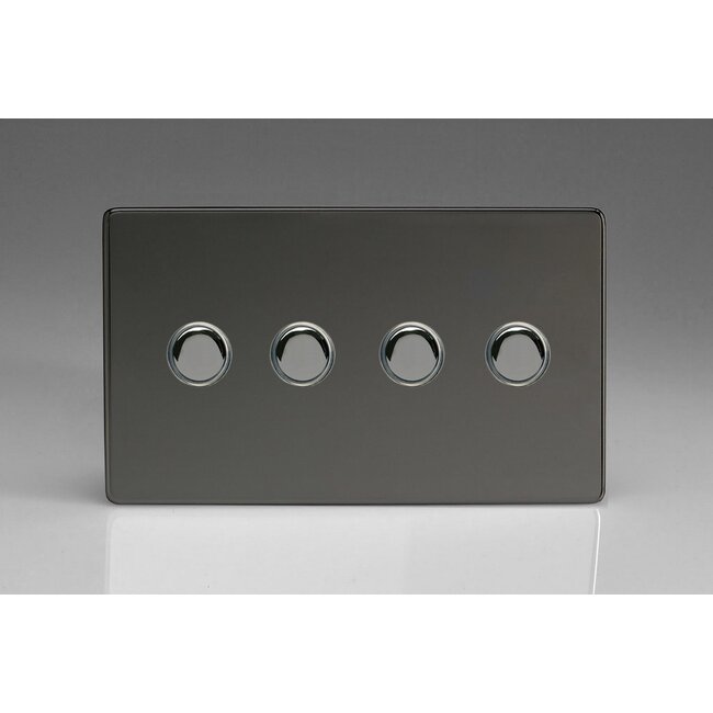 Varilight Screwless 4-Gang 6A 1- or 2-Way Push-On/Off Impulse Switch (Twin Plate) Decorative Iridium Iridium Buttons