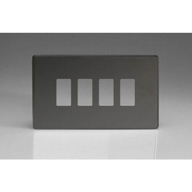 Varilight Screwless 4-Gang Screwless PowerGrid Plate including Yoke (Twin Plate)  Iridium