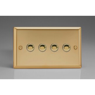 Varilight Classic 4-Gang 6A 1-Way Push-to-Make Momentary Switch (Twin Plate) Decorative Victorian Brass Brass Buttons