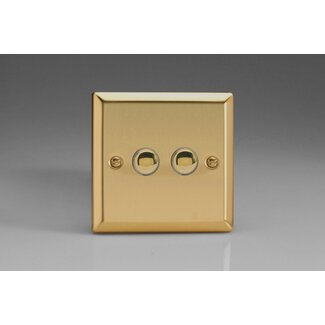 Varilight Classic 2-Gang 6A 1- or 2-Way Push-On/Off Impulse Switch Decorative Victorian Brass Brass Buttons