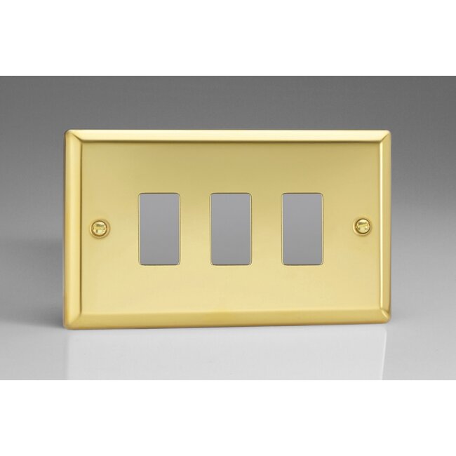 Varilight Classic 3-Gang PowerGrid Plate including Yoke (Twin Plate)  Victorian Brass