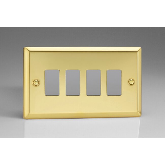 Varilight Classic 4-Gang PowerGrid Plate including Yoke (Twin Plate)  Victorian Brass