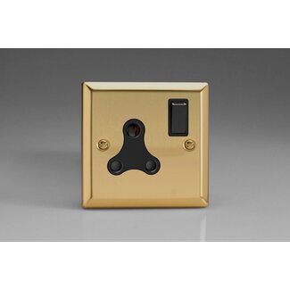Varilight Classic 1-Gang 15A Round Pin Socket  Black Victorian Brass Black Insert
