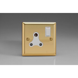 Varilight Classic 1-Gang 15A Round Pin Socket  White Victorian Brass White Insert