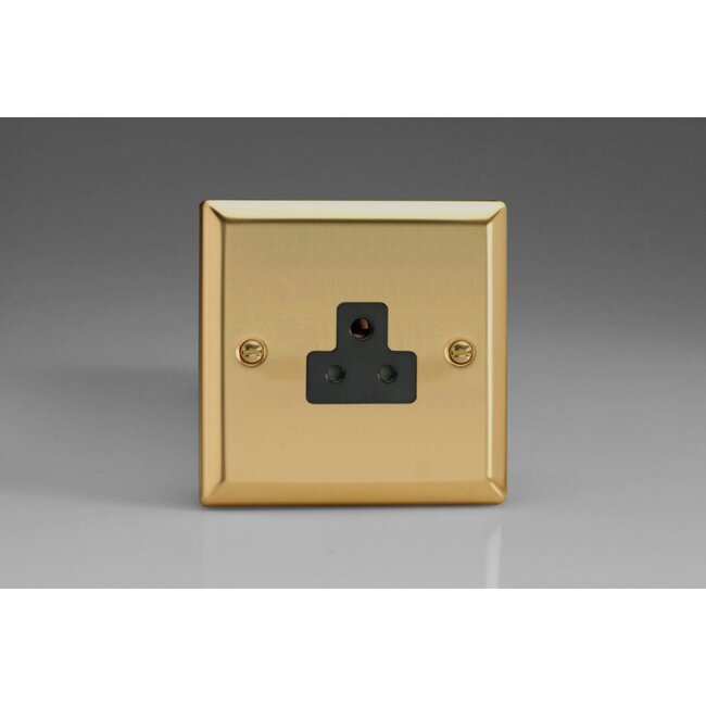 Varilight Classic 1-Gang 2A Round Pin Socket Black Victorian Brass Black Insert