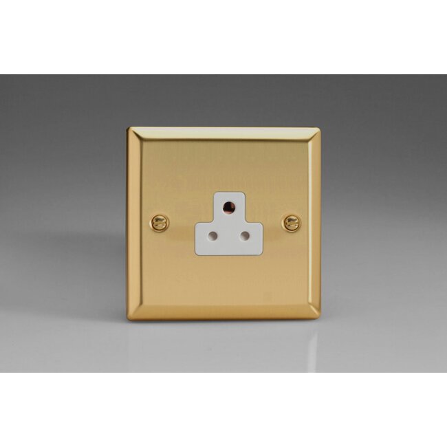 Varilight Classic 1-Gang 2A Round Pin Socket White Victorian Brass White Insert