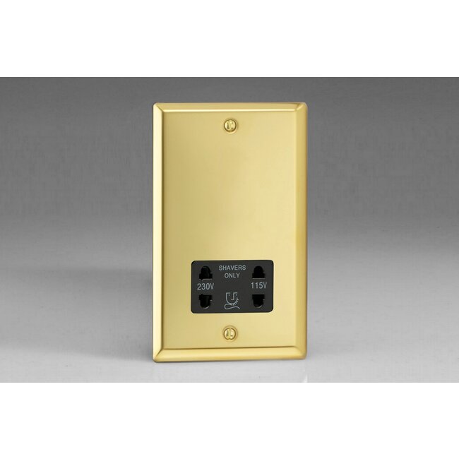 Varilight Classic Dual Voltage Shaver Socket 230V/115V Black Victorian Brass Black Insert