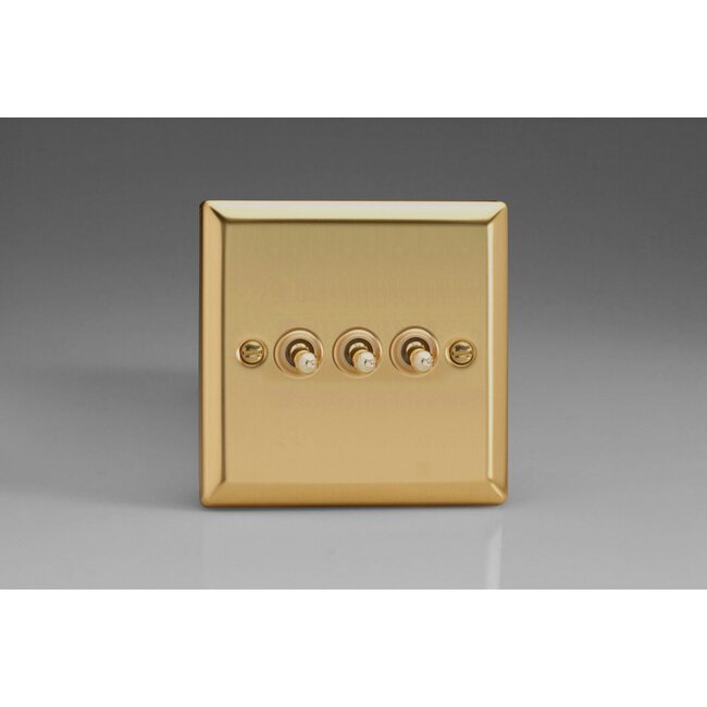 Varilight Classic 3-Gang 10A 1- or 2-Way Toggle Switch Decorative Victorian Brass Brass Toggles