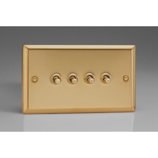 Varilight Classic 4-Gang 10A 1- or 2-Way Toggle Switch (Twin Plate) Decorative Victorian Brass Brass Toggles