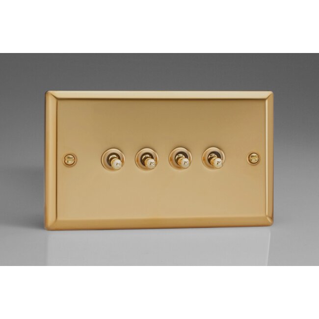 Varilight Classic 4-Gang 10A 1- or 2-Way Toggle Switch (Twin Plate) Decorative Victorian Brass Brass Toggles