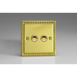 Varilight Classic 2-Gang 6A 1-Way Push-to-Make Momentary Switch Decorative Georgian Brass Brass Buttons
