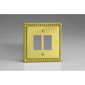 Varilight Classic 2-Gang PowerGrid Plate including Yoke (Single Plate)  Georgian Brass
