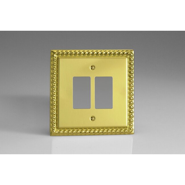 Varilight Classic 2-Gang PowerGrid Plate including Yoke (Single Plate)  Georgian Brass