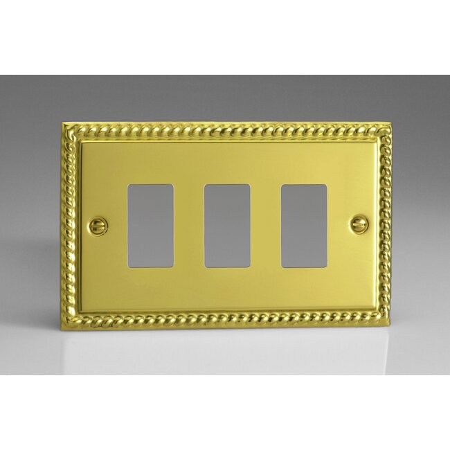 Varilight Classic 3-Gang PowerGrid Plate including Yoke (Twin Plate)  Georgian Brass