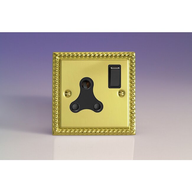 Varilight Classic 1-Gang 15A Round Pin Socket  Black Georgian Brass Black Insert