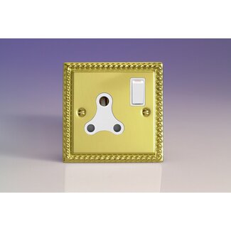 Varilight Classic 1-Gang 15A Round Pin Socket  White Georgian Brass White Insert