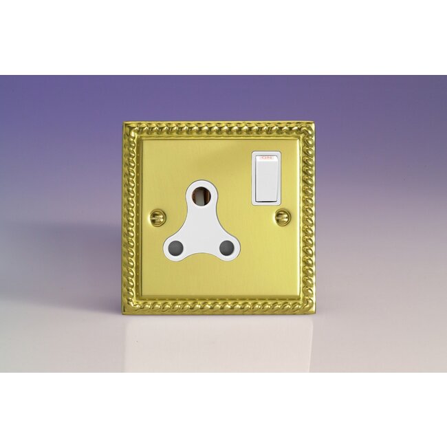Varilight Classic 1-Gang 15A Round Pin Socket  White Georgian Brass White Insert