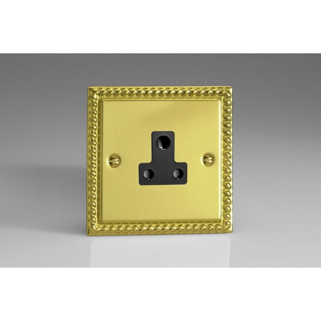 Varilight Classic 1-Gang 5A Round Pin Socket  Black Georgian Brass Black Insert