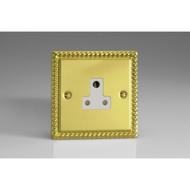 Varilight Classic 1-Gang 5A Round Pin Socket  White Georgian Brass White Insert