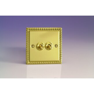 Varilight Classic 2-Gang 10A 1- or 2-Way Toggle Switch Decorative Georgian Brass Brass Toggles