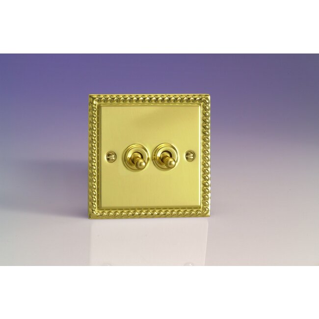 Varilight Classic 2-Gang 10A 1- or 2-Way Toggle Switch Decorative Georgian Brass Brass Toggles