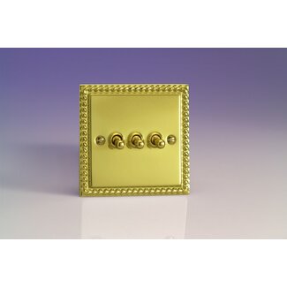 Varilight Classic 3-Gang 10A 1- or 2-Way Toggle Switch Decorative Georgian Brass Brass Toggles