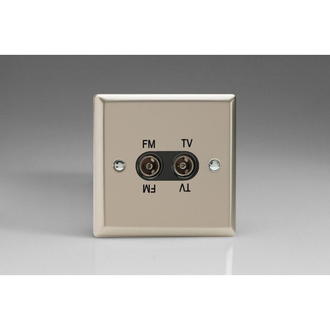 Varilight Classic 2-Gang Diplex Socket, TV/FM Black Satin Black Inserts