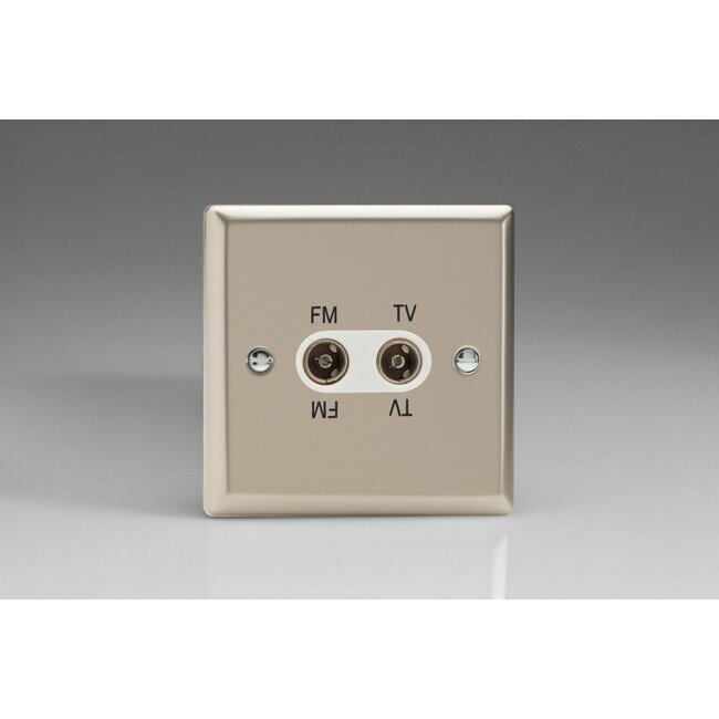 Varilight Classic 2-Gang Diplex Socket, TV/FM White Satin White Inserts