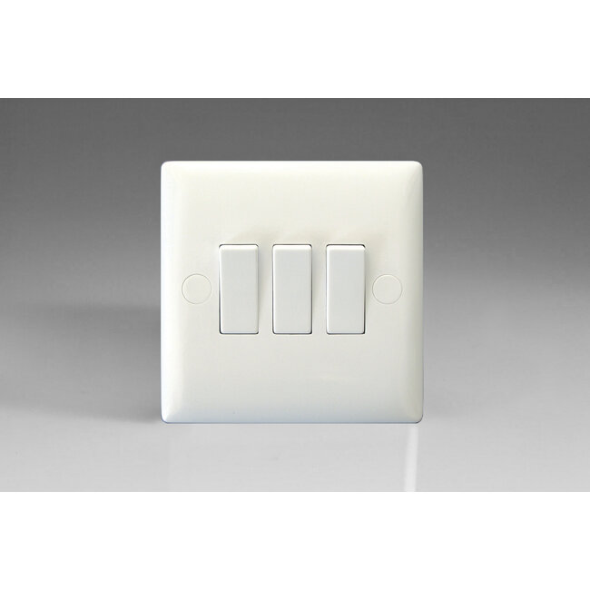 Varilight Value 3-Gang 10A 1- or 2-way Rocker Switch White Polar White White Rockers