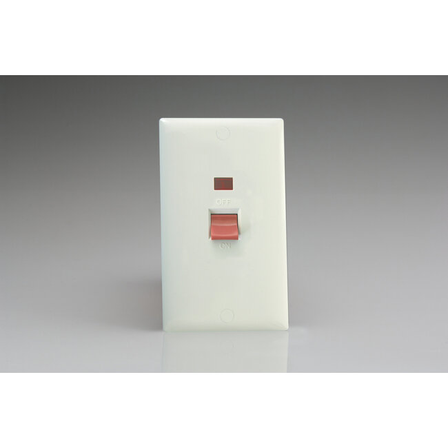 Varilight Value 45A Cooker Switch + Neon (Vertical Twin Plate, Red Rocker) Red Polar White White Insert