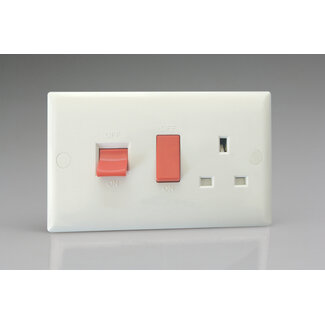 Varilight Value 45A Cooker Panel with 13A Double Pole Switched Socket Outlet (Red Rocker) White Polar White White Inserts