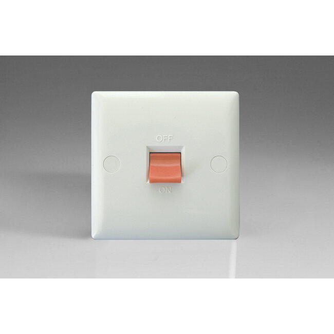 Varilight Value 45A Cooker Switch (Single Plate, Red Rocker) Red Polar White White Insert