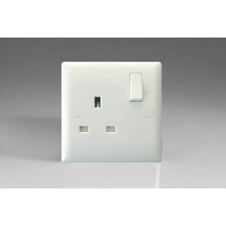 Varilight Value 1 Gang 13A Switched Socket (single pole)  White Polar White White Inserts