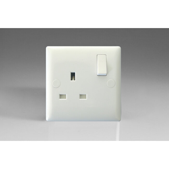 Varilight Value 1 Gang 13A Switched Socket (single pole)  White Polar White White Inserts