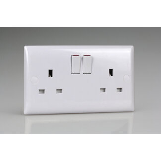 Varilight Value 2-Gang 13A Switched Socket (Single Pole)  White Polar White White Inserts