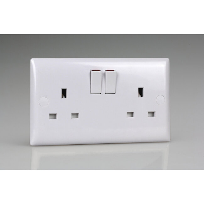 Varilight Value 2-Gang 13A Switched Socket (Single Pole)  White Polar White White Inserts