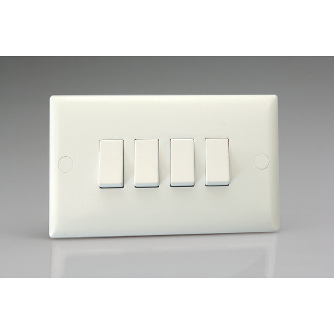 Varilight Value 4-Gang 10A 1- or 2-way Rocker Switch (Twin Plate) White Polar White White Rockers