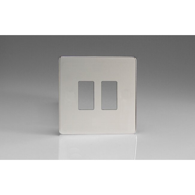Varilight Screwless 2-Gang Screwless PowerGrid Plate including Yoke (Single Plate)  Polished Chrome