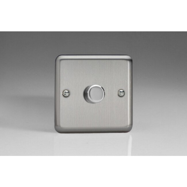 Varilight Classic 1-Gang 2-Way Push-On/Off Rotary LED Dimmer 1 x 0-120W (1-10 LEDs) V-Pro Matt Chrome Steel Knob