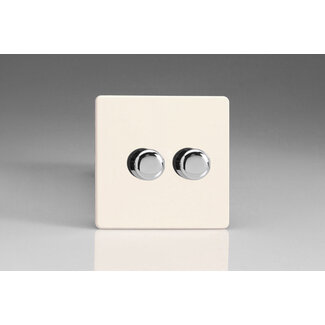 Varilight Screwless 2-Gang 2-Way Push-On/Off Rotary LED Dimmer 2 x 0-120W (1-10 LEDs) V-Pro Primed Chrome Knobs