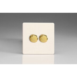 Varilight Screwless 2-Gang 2-Way Push-On/Off Rotary LED Dimmer 2 x 0-120W (1-10 LEDs) V-Pro Primed Brass Knobs