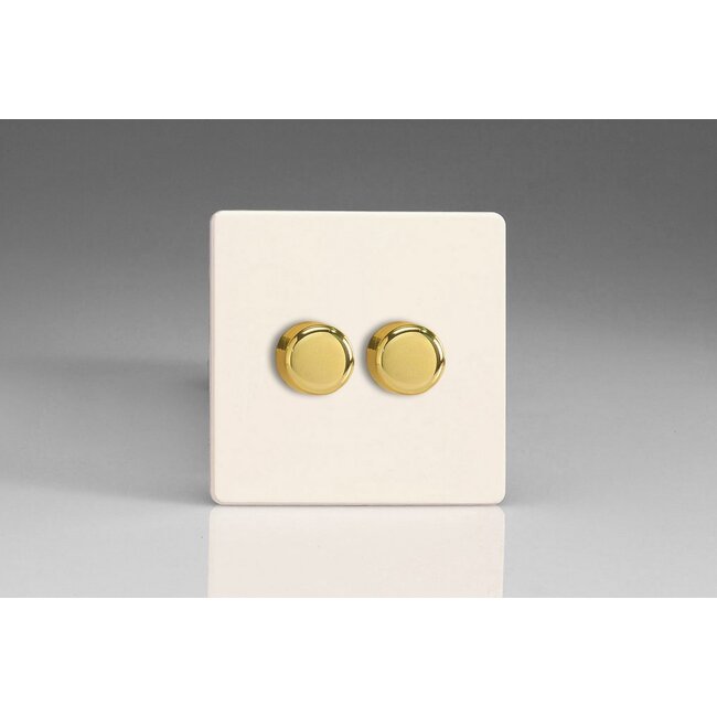 Varilight Screwless 2-Gang 2-Way Push-On/Off Rotary LED Dimmer 2 x 0-120W (1-10 LEDs) V-Pro Primed Brass Knobs